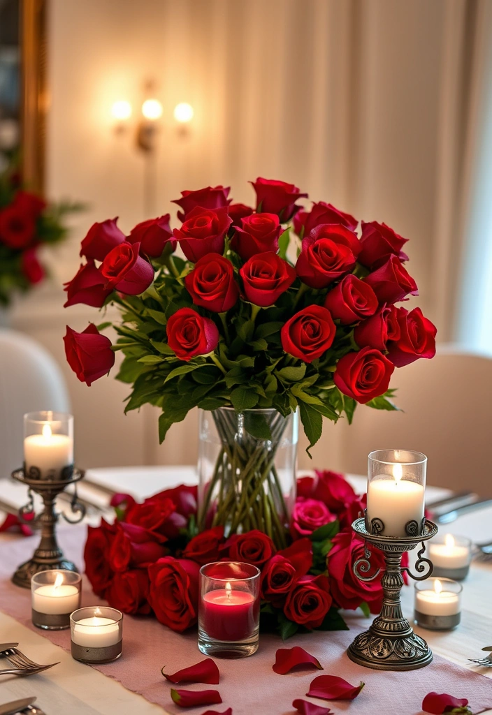 12 Romantic Table Arrangements for Valentine's Day That Will Set the Mood for Love! - 1. Classic Red Roses and Candles