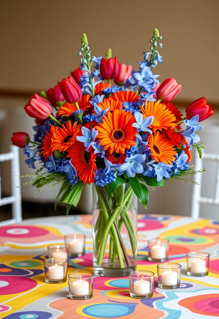 12 Romantic Table Arrangements for Valentine's Day That Will Set the Mood for Love! - 5. Bold and Colorful Floral Explosion