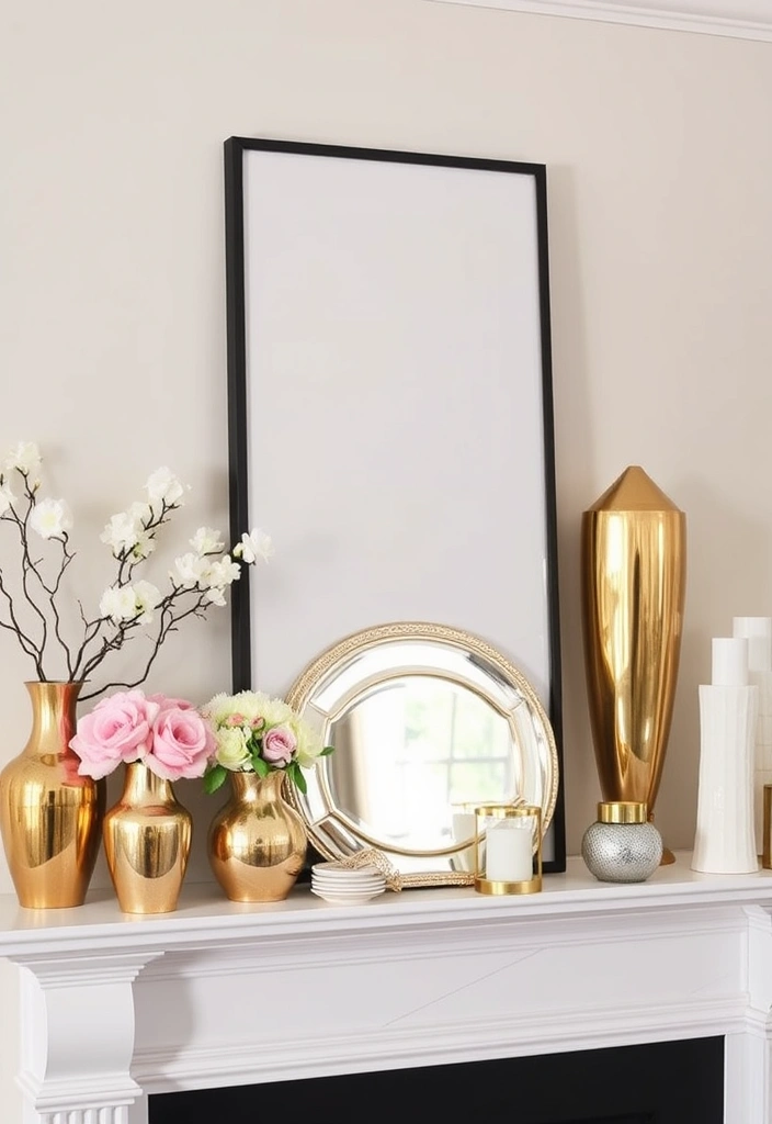 15 Fresh Spring Mantel Inspirations That Will Brighten Your Home! - 12. Bright Metallics