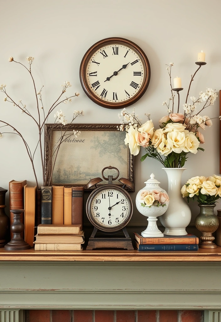 15 Fresh Spring Mantel Inspirations That Will Brighten Your Home! - 5. Vintage Charm