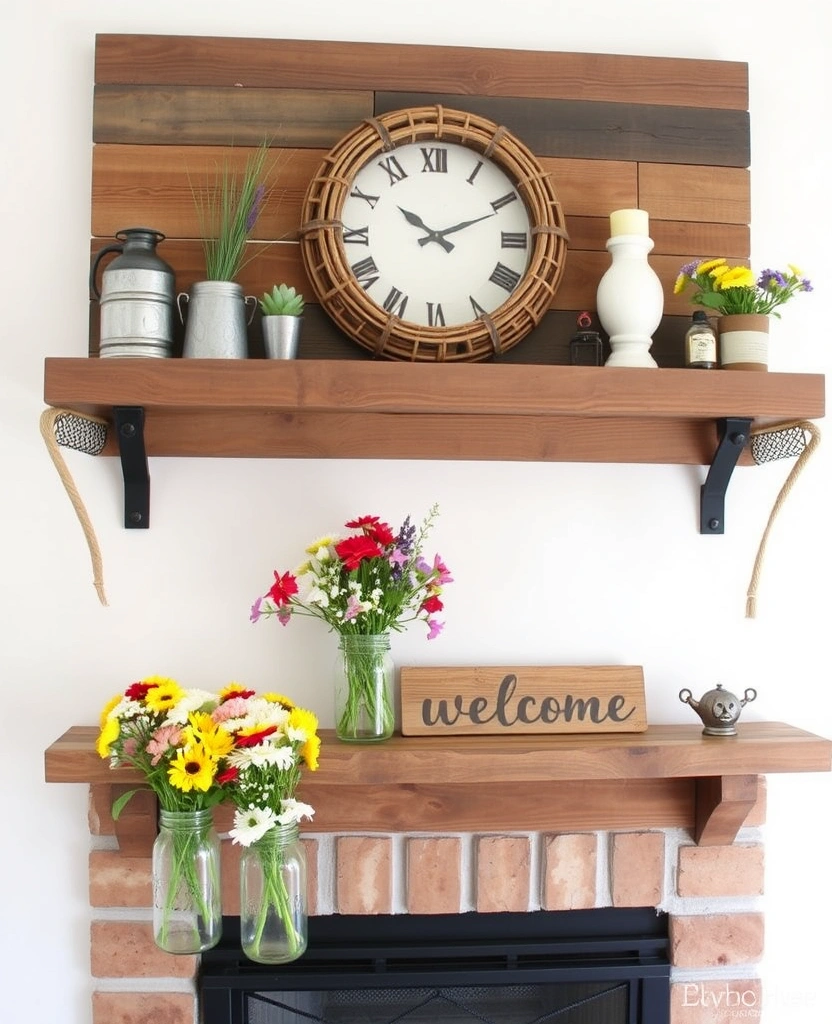 15 Fresh Spring Mantel Inspirations That Will Brighten Your Home! - 7. Rustic Farmhouse